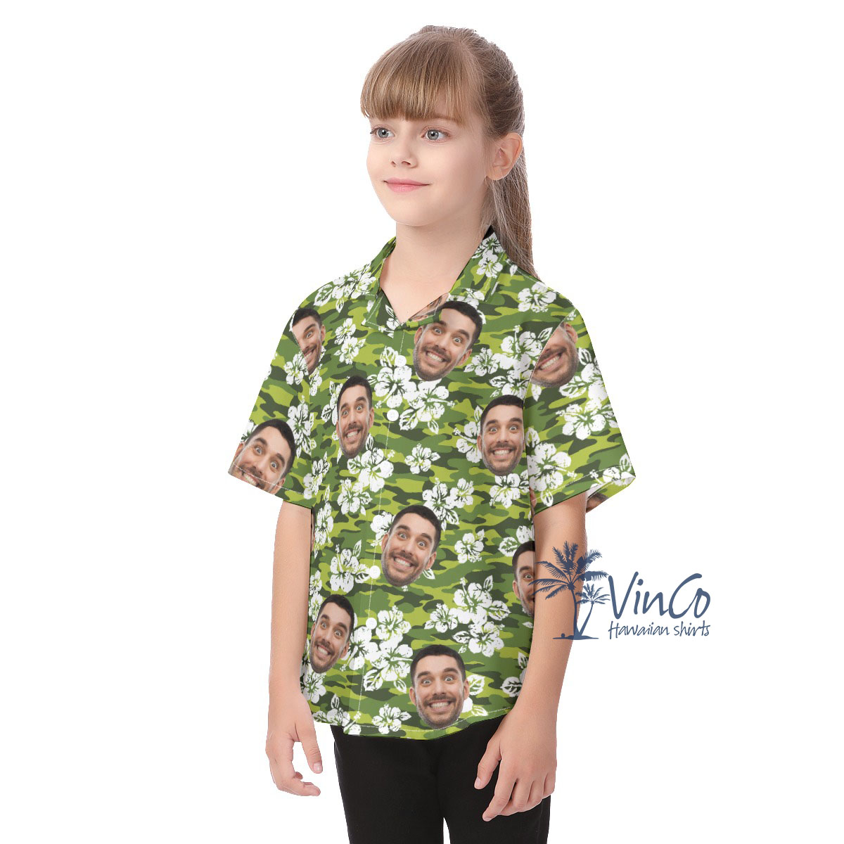 Hibiscus Camouflage Kid's Button Up Shirt With Multiple Faces