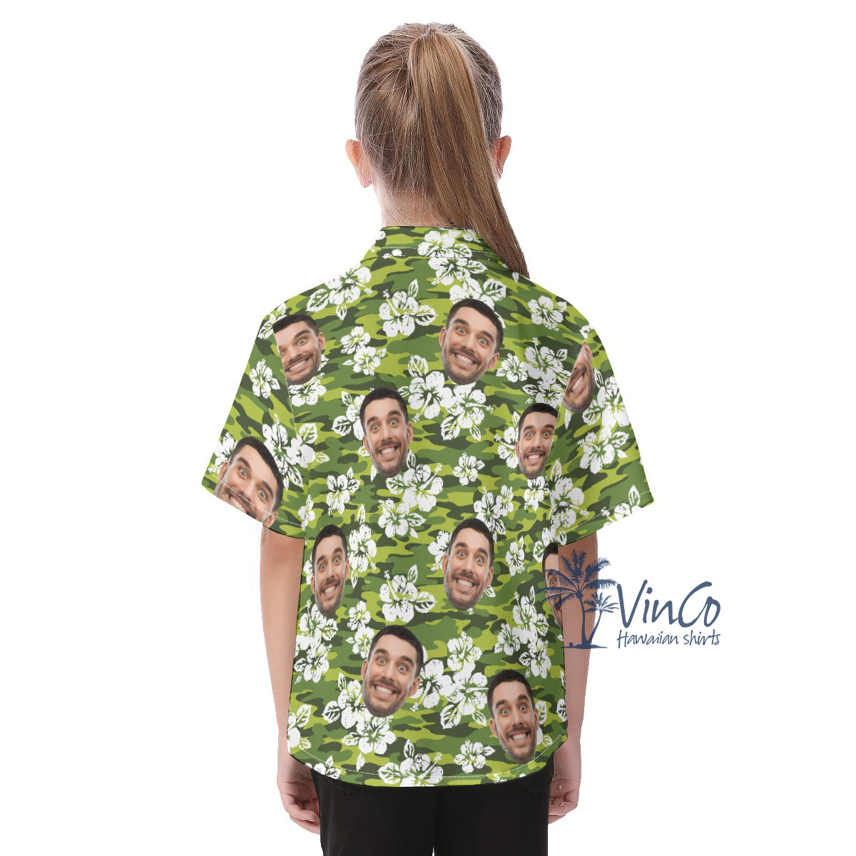 Hibiscus Camouflage Kid's Button Up Shirt With Multiple Faces