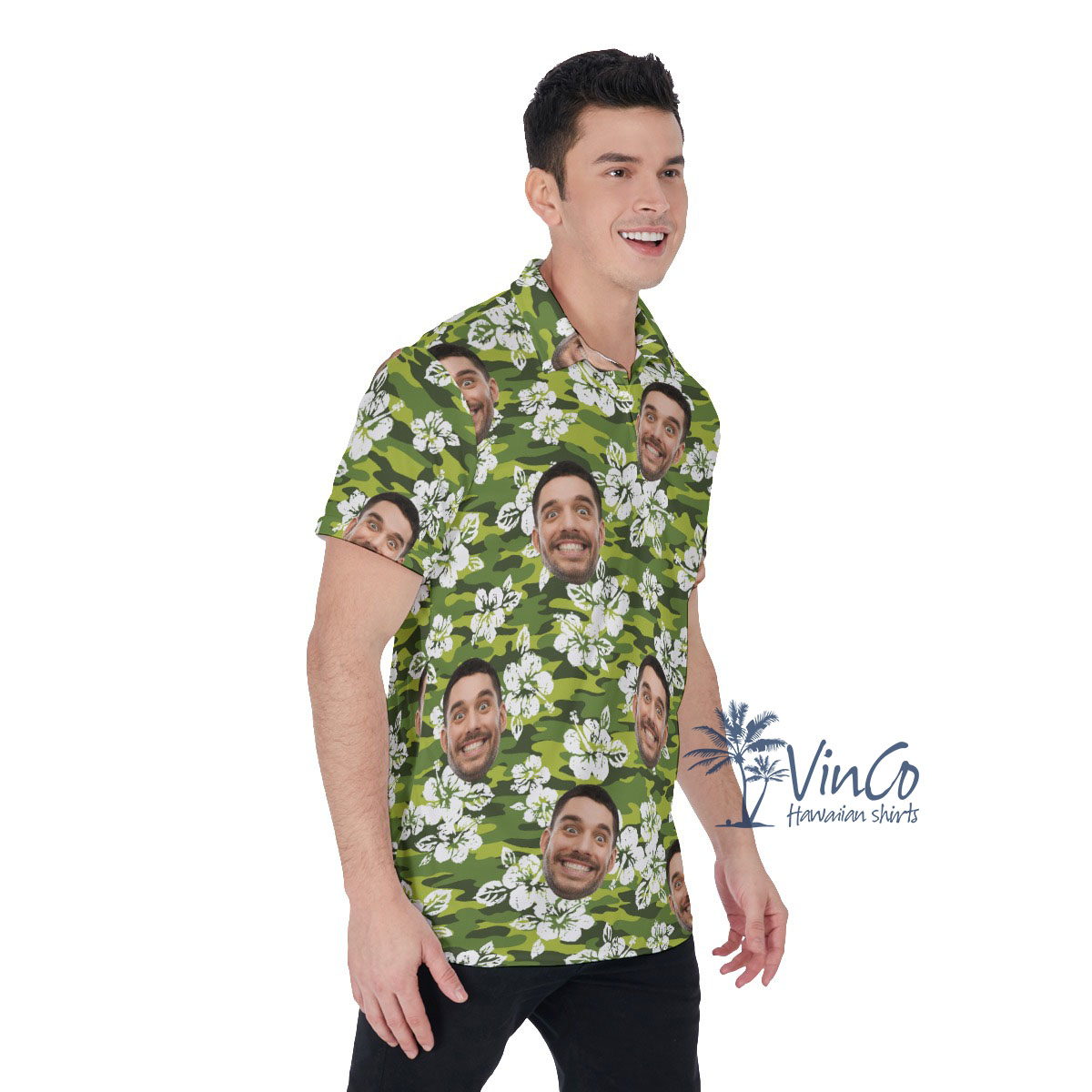 Hibiscus Camouflage Men's Polo Shirt With Multiple Faces