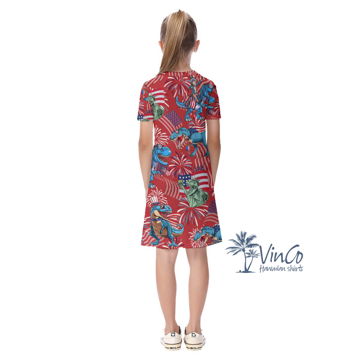 Dinosaur American Flag Firework Kid's Dresses