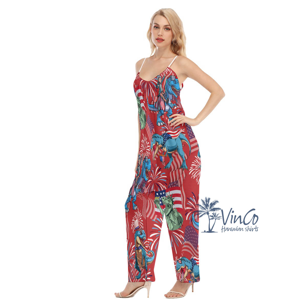Patriotic Dinosaur Hawaiian Jumpsuit For Women