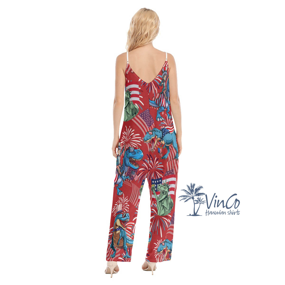 Patriotic Dinosaur Hawaiian Jumpsuit For Women