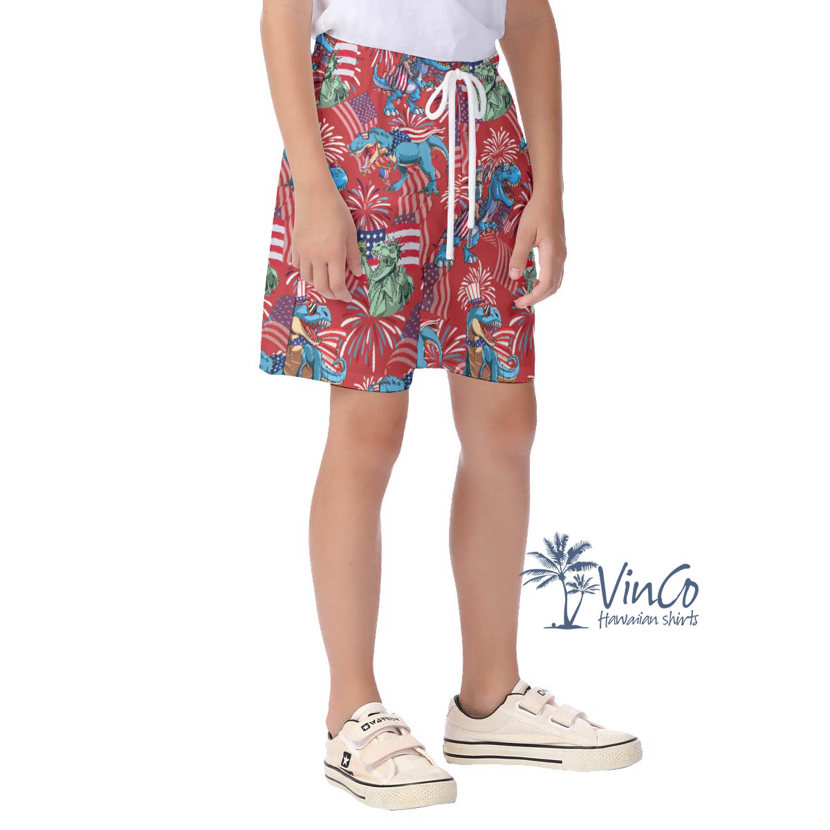 Funny Amerisaurus Rex Hawaiian Beach Shorts For Kids