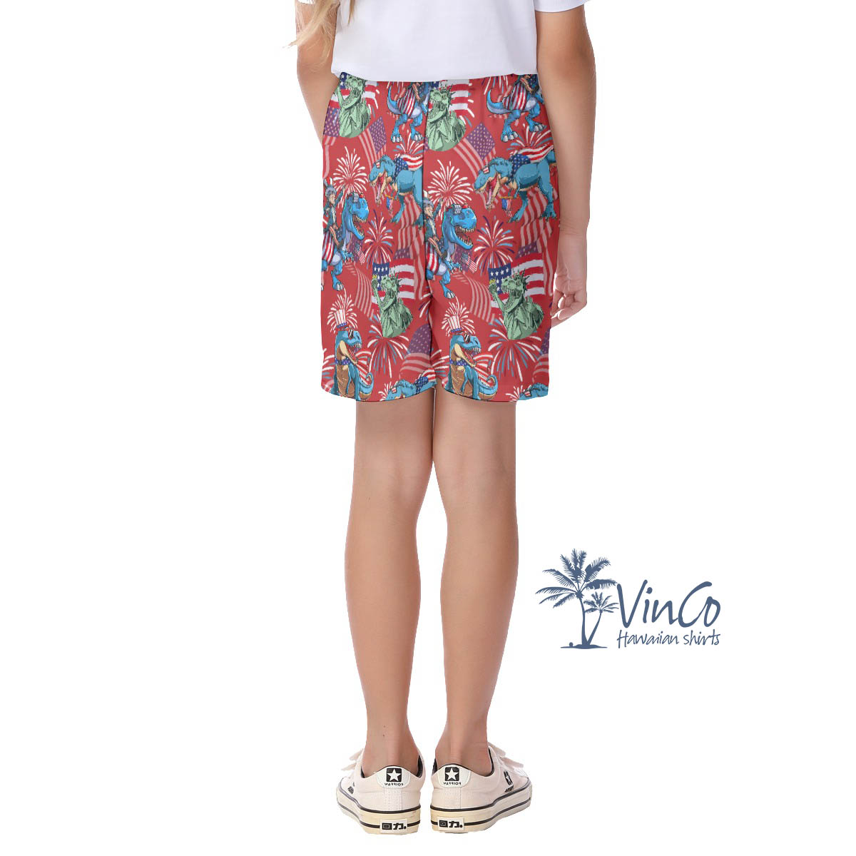 Funny Amerisaurus Rex Hawaiian Beach Shorts For Kids