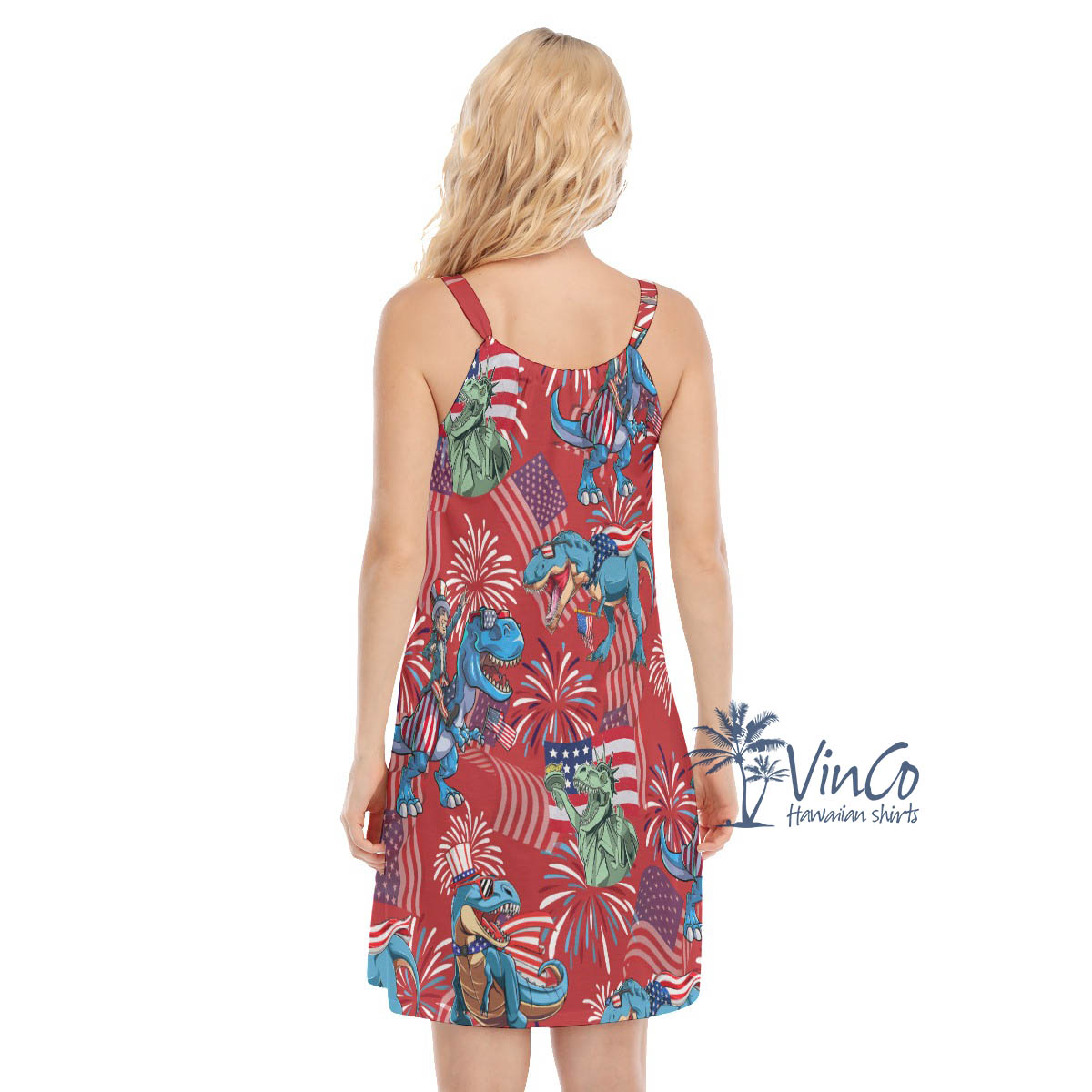 American Flag Firework Dinosaur Red Hawaiian Dresses For Women