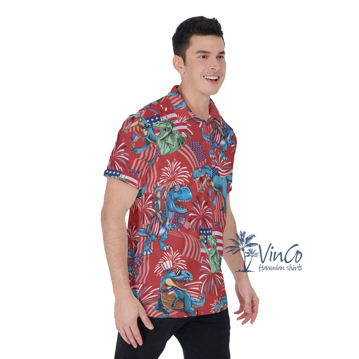 Amerisaurus Rex 4th Of July Hawaiian Polo Shirt For Men