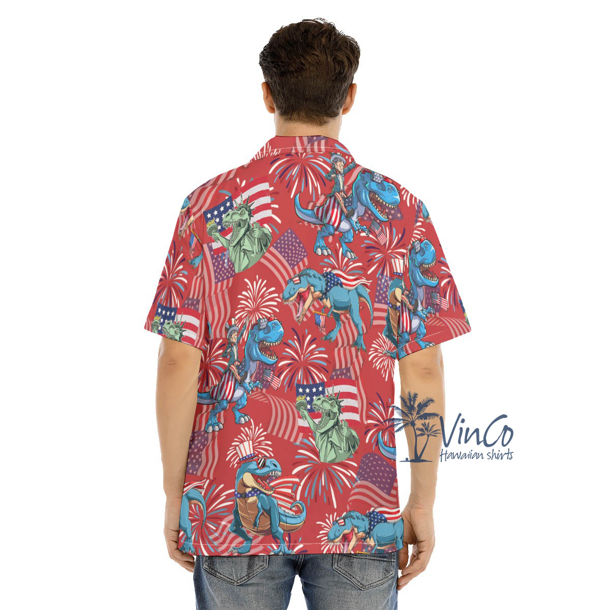 Funny Dinosaur Firework 4th Of July Hawaiian Shirt