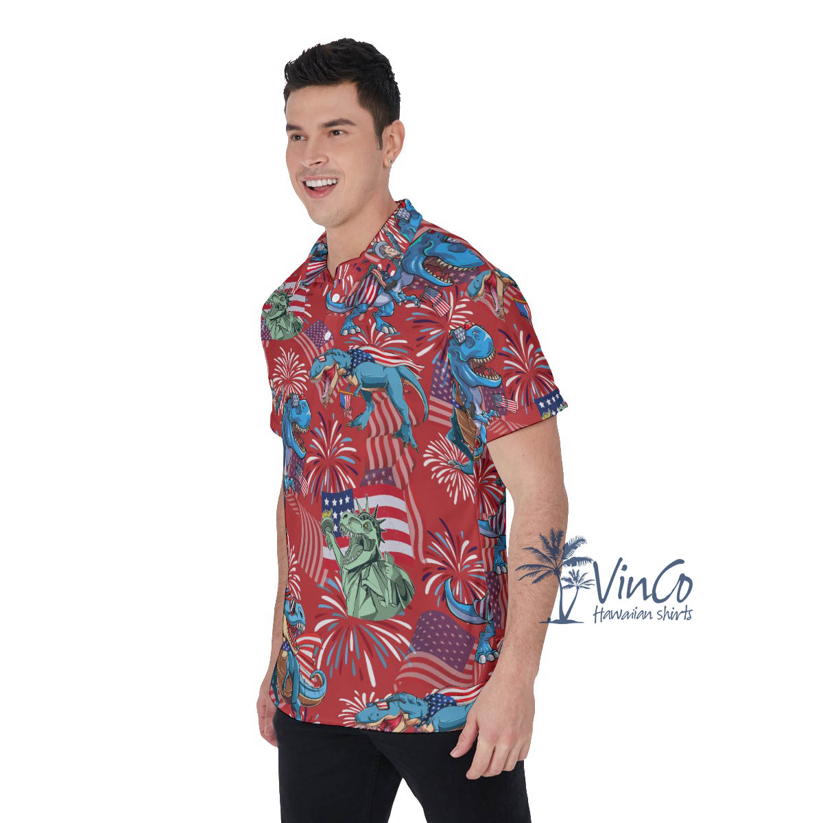 Amerisaurus Rex 4th Of July Hawaiian Polo Shirt For Men