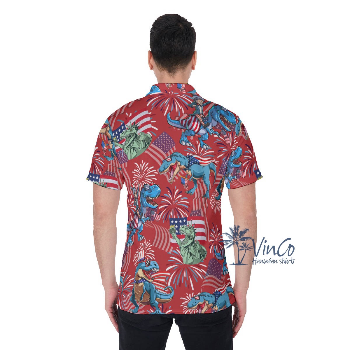 Amerisaurus Rex 4th Of July Hawaiian Polo Shirt For Men