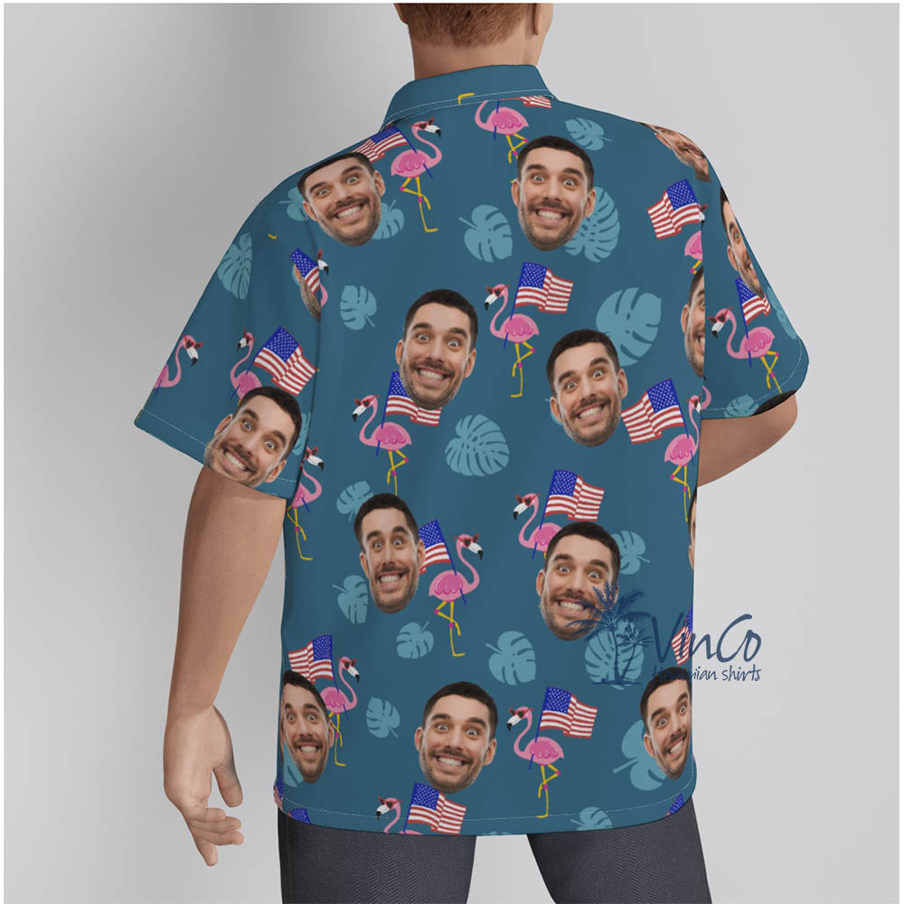 Custom Flamingo Patriotic Hawaiian Shirt With Faces For Men