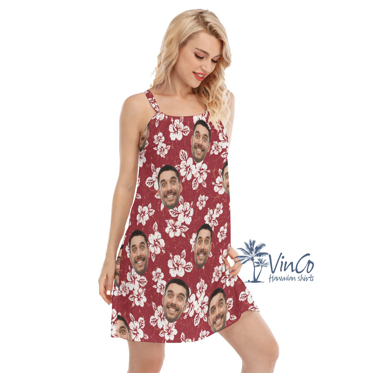 Hibiscus Floral Custom Men's Hawaiian Dress With Multi Faces