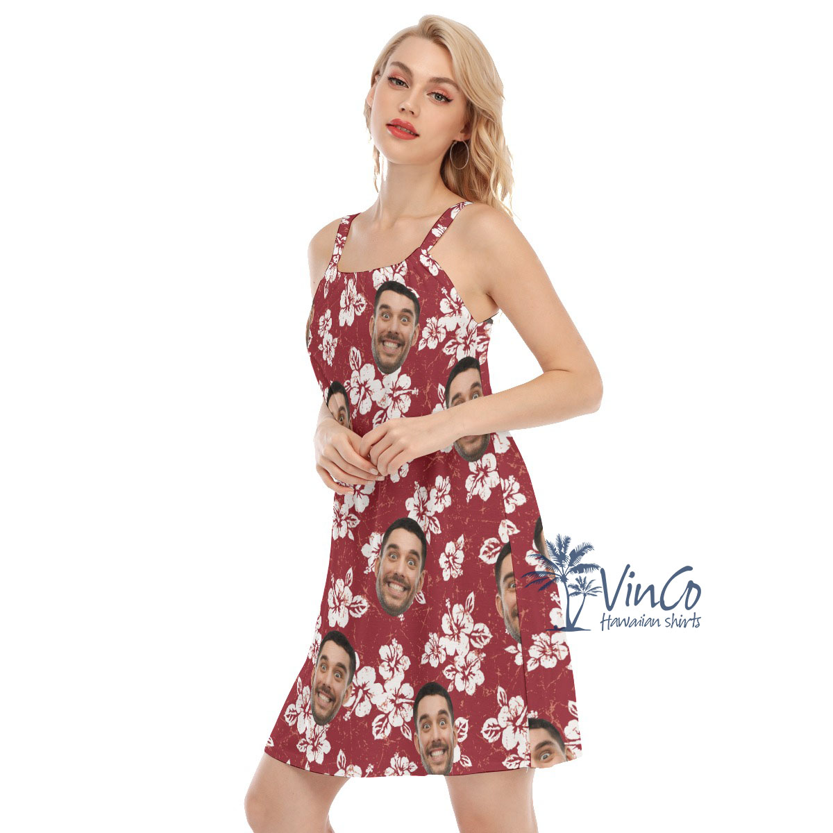 Hibiscus Floral Custom Men's Hawaiian Dress With Multi Faces