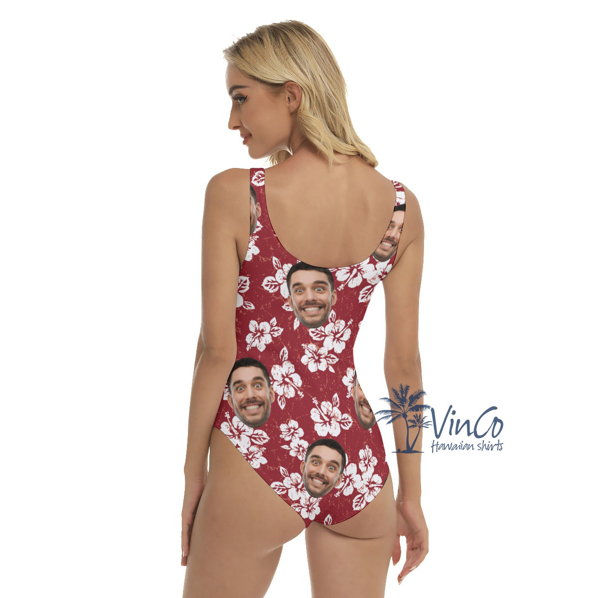 Hibiscus Red Women's Swimsuit With Custom Face