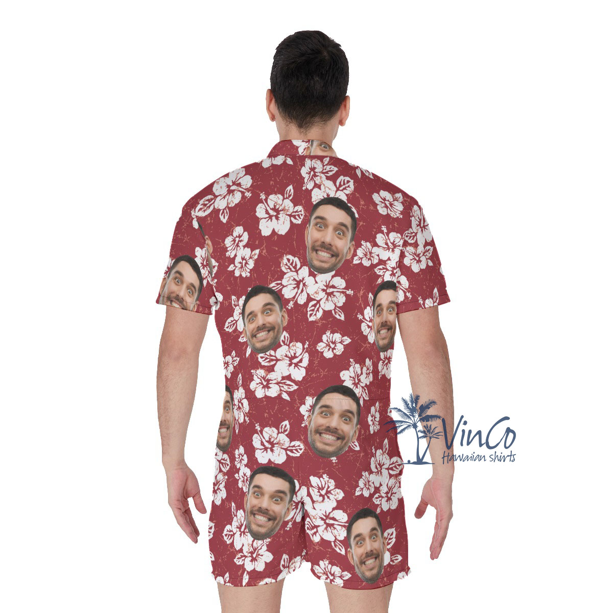 Hibiscus Floral Custom Men's Hawaiian Romper With Multi Faces