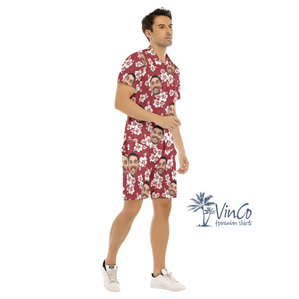 Hibiscus Floral Custom Men's Hawaiian Set With Multi Faces