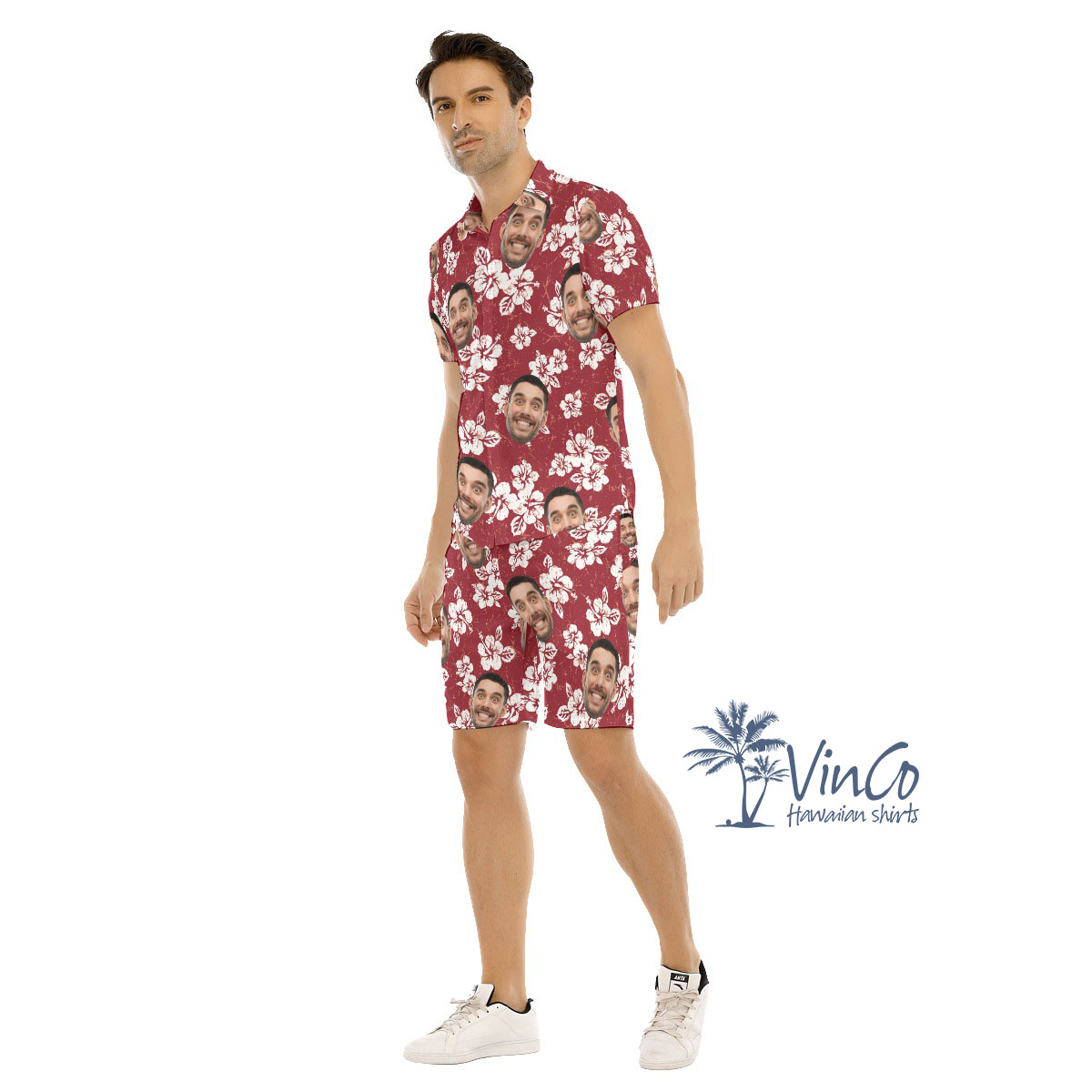 Hibiscus Floral Custom Men's Hawaiian Set With Multi Faces