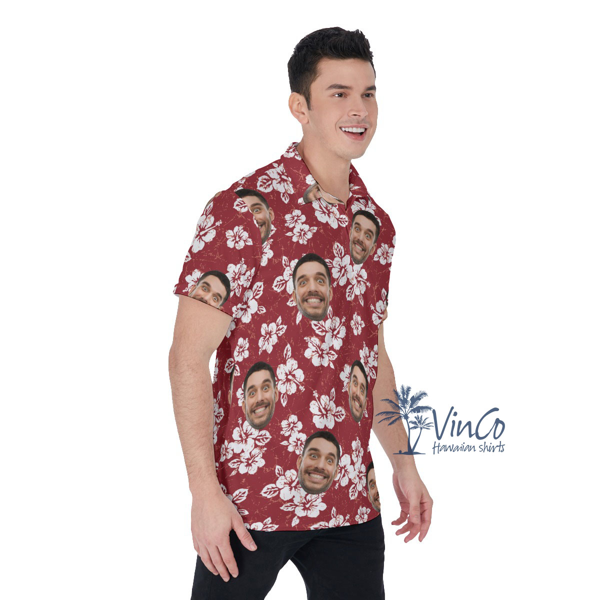 Hibiscus Floral Custom Face Men's Collared Shirt With Preview
