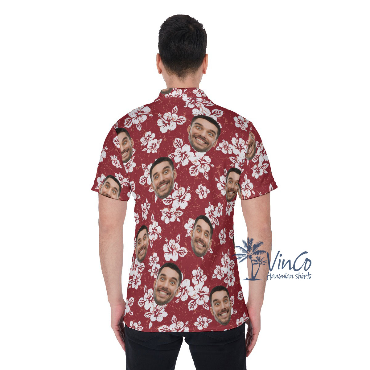 Hibiscus Floral Custom Face Men's Collared Shirt With Preview