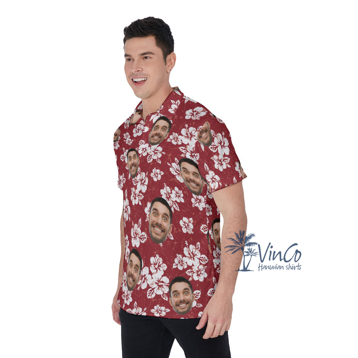 Hibiscus Floral Custom Face Men's Collared Shirt With Preview