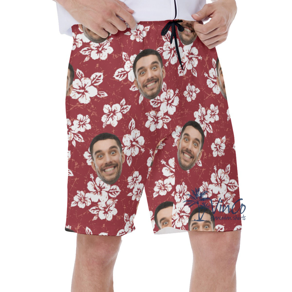 Hibiscus Floral Custom Men's Hawaiian Shorts With Face