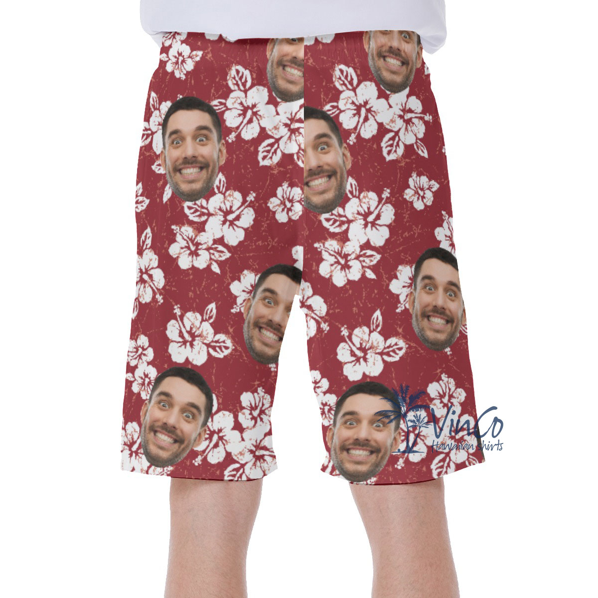 Hibiscus Floral Custom Men's Hawaiian Shorts With Face