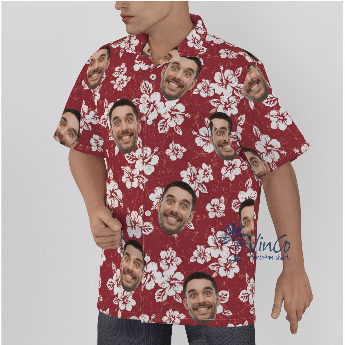 Hibiscus Floral Custom Button Up Shirt With Face