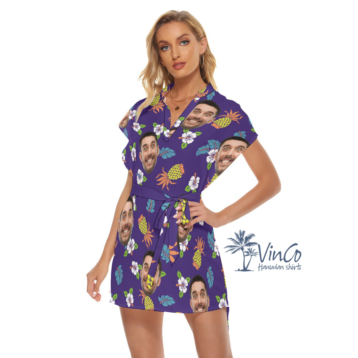 Pineapple Navy Custom Hawaiian Dress With Photo