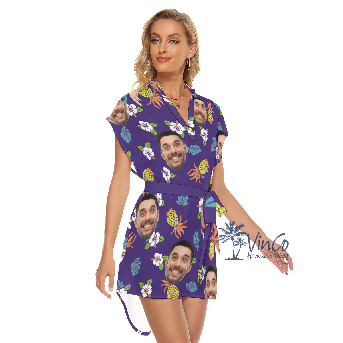 Pineapple Navy Custom Hawaiian Dress With Photo