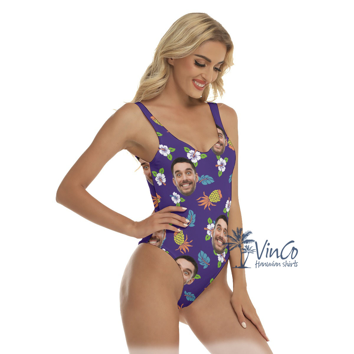 Pineapple Navy Custom Face Women's Swimsuit