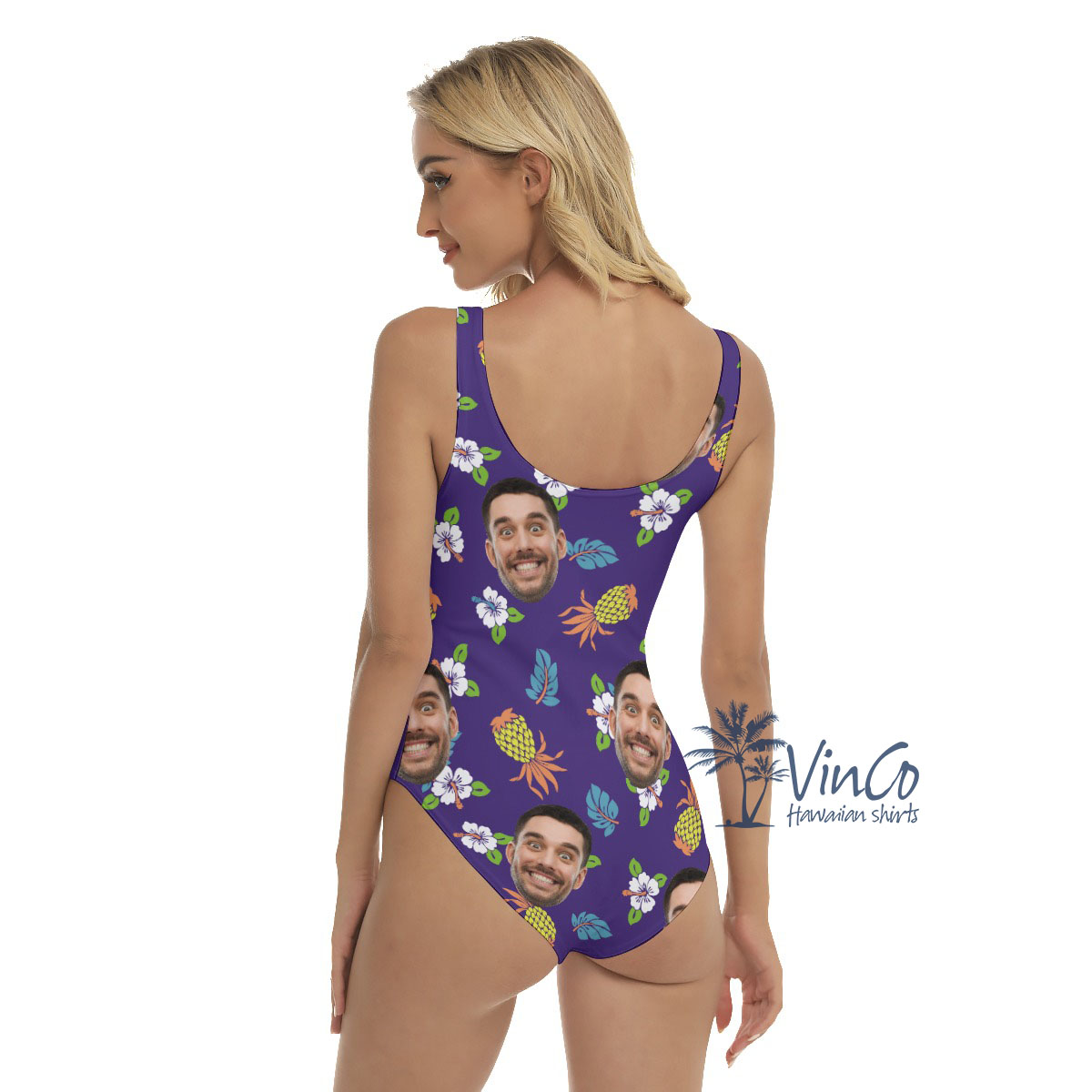 Pineapple Navy Custom Face Women's Swimsuit