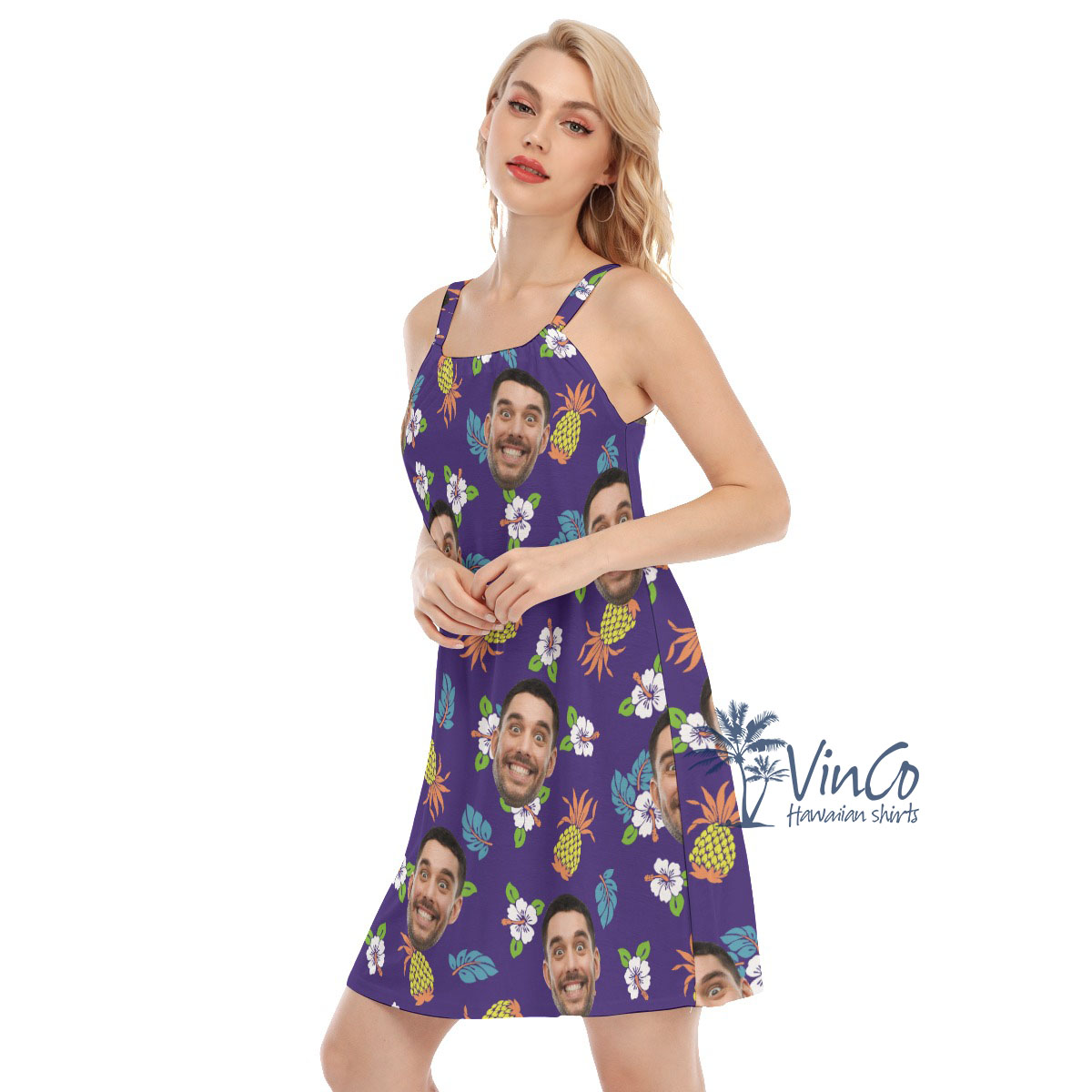 Pineapple Navy Custom Face Floral Cami Dress