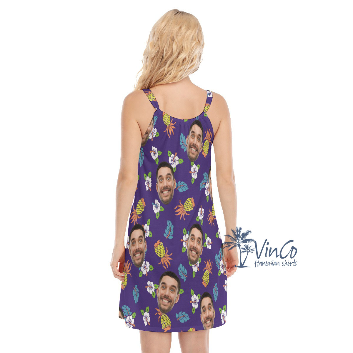 Pineapple Navy Custom Face Floral Cami Dress