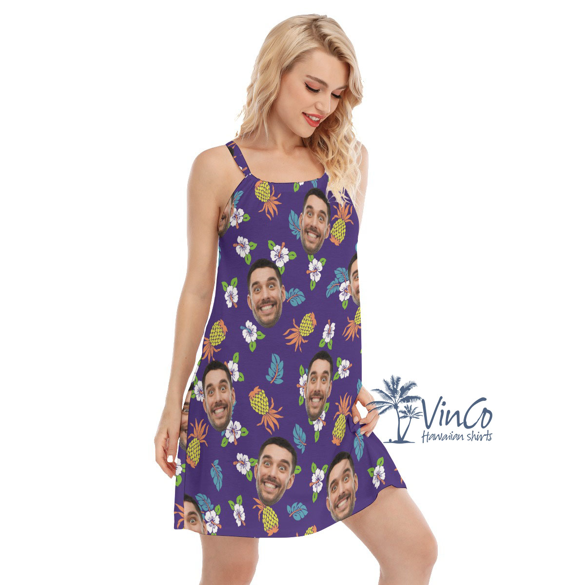 Pineapple Navy Custom Face Floral Cami Dress