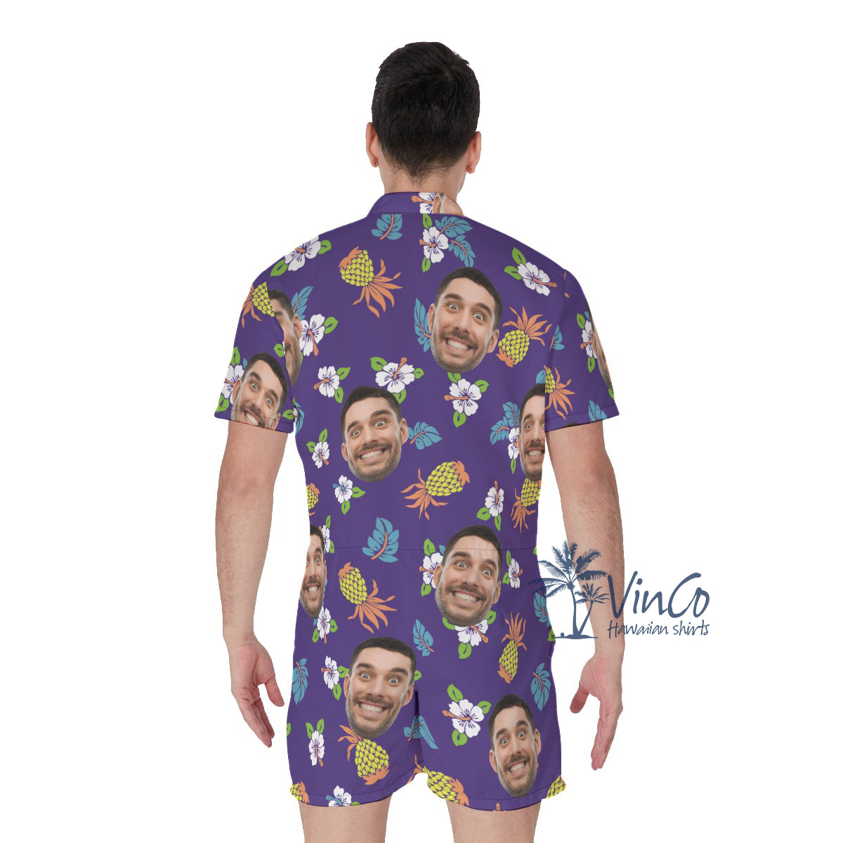 Pineapple Floral Navy Custom Men's Romper With Face