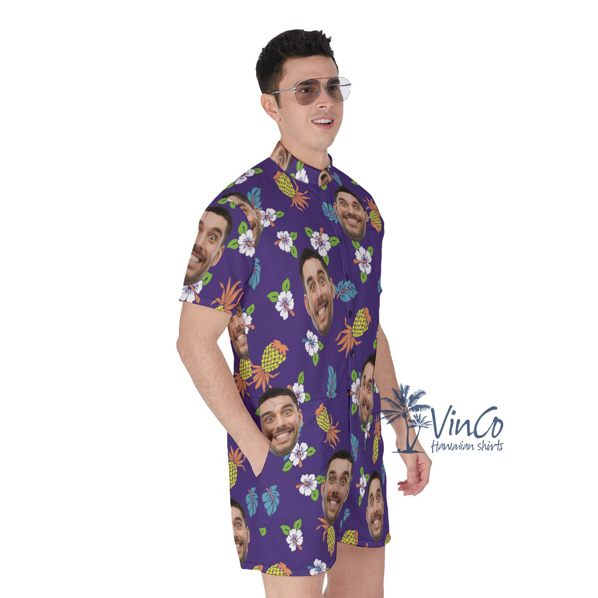 Pineapple Floral Navy Custom Men's Romper With Face
