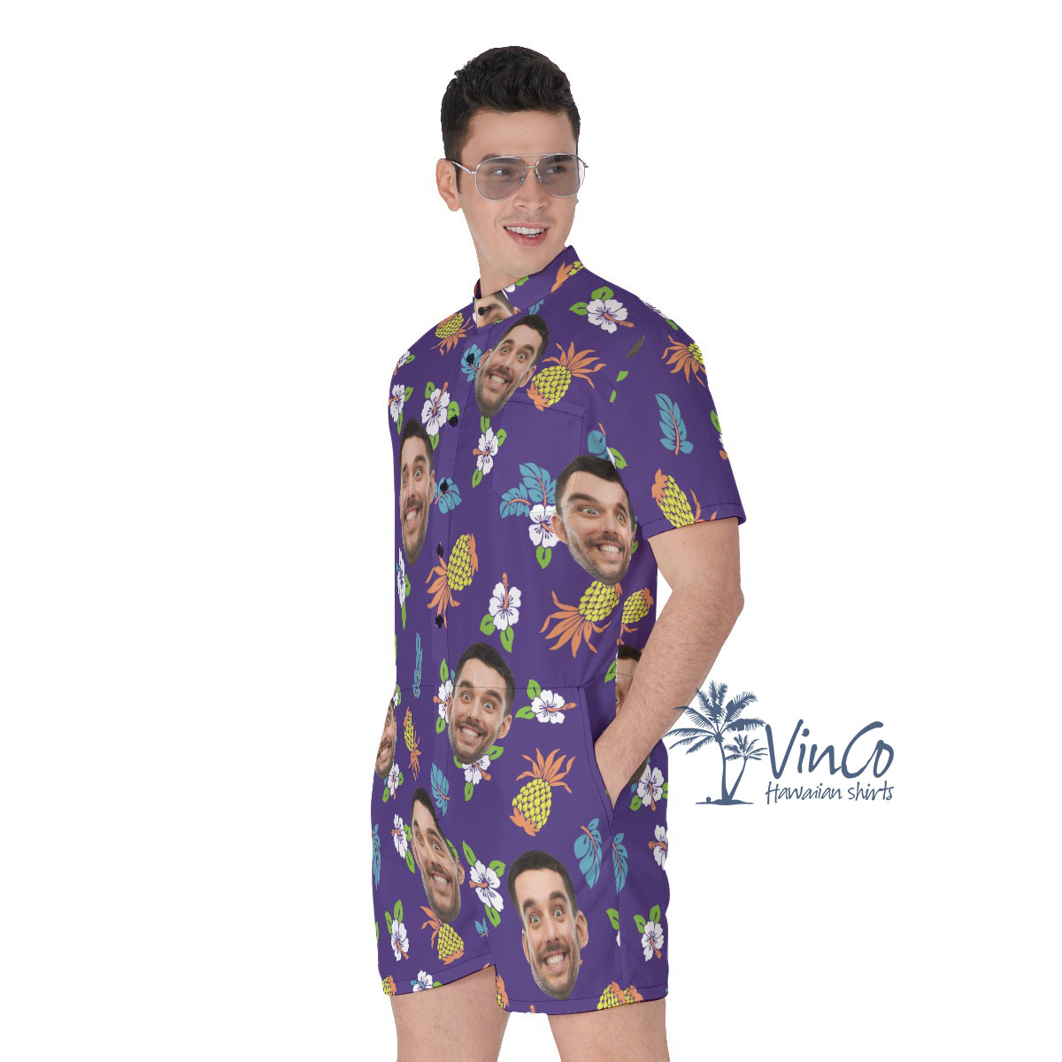 Pineapple Floral Navy Custom Men's Romper With Face