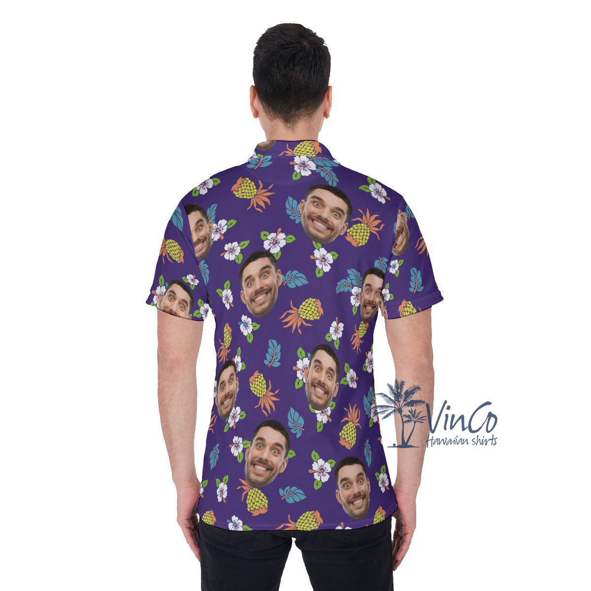 Pineapple Floral Navy Custom Men's Polo Shirt With Multiple Faces