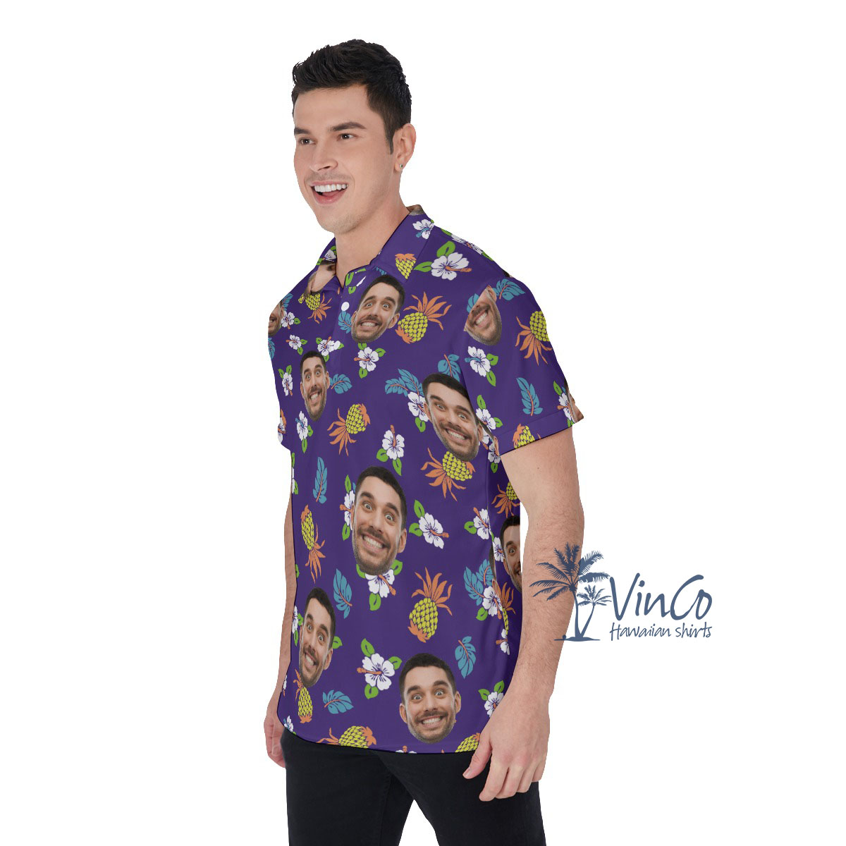 Pineapple Floral Navy Custom Men's Polo Shirt With Multiple Faces