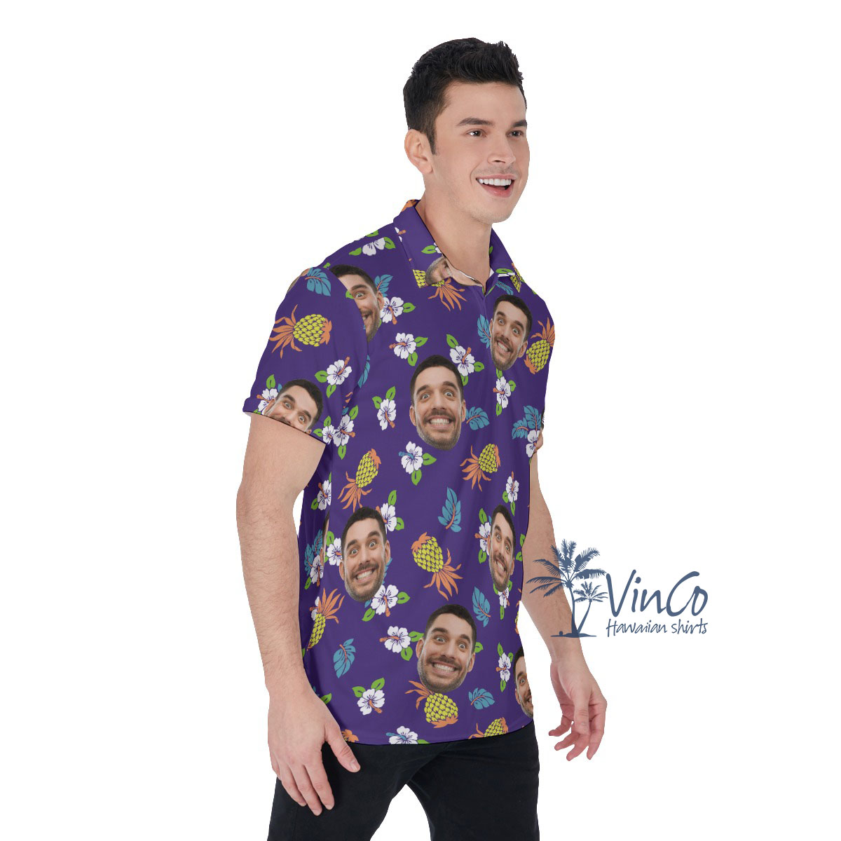 Pineapple Floral Navy Custom Men's Polo Shirt With Multiple Faces
