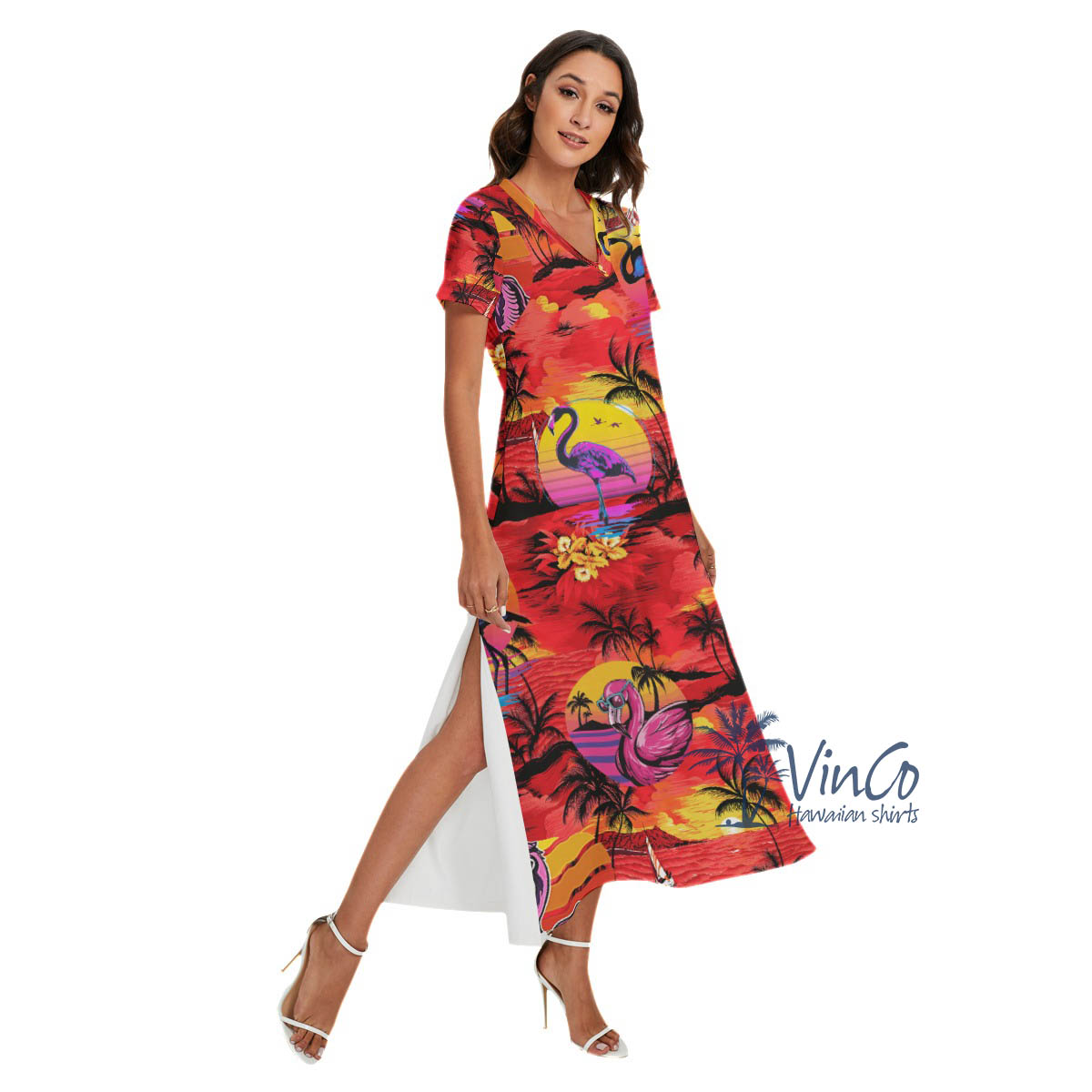 Funny Flamingo Tropical Hawaiian Dress With Side Slit For Women - variant image 1