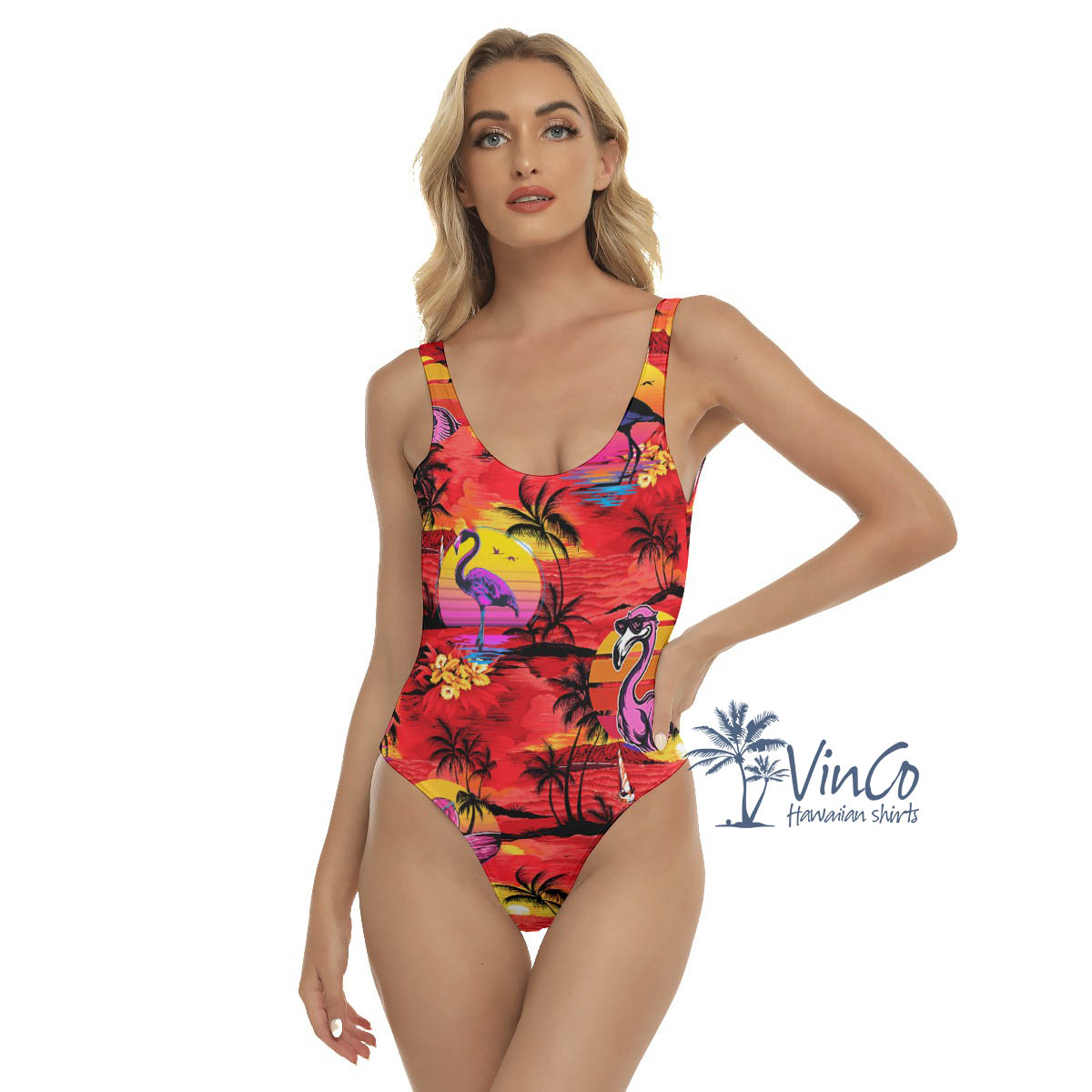 Funny Flamingo Tropical Red Hawaiian Swimsuit For Women - variant image 1