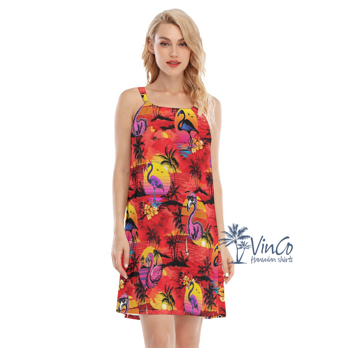 Funny Flamingo Tropical Palm Tree Hawaiian Dress For Women - variant image 1