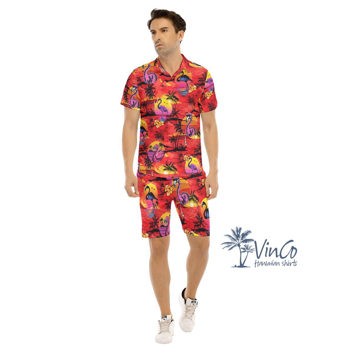 Set Flamingo Tropical Hawaiian Shirt And Matching Shorts For Men - variant image 1