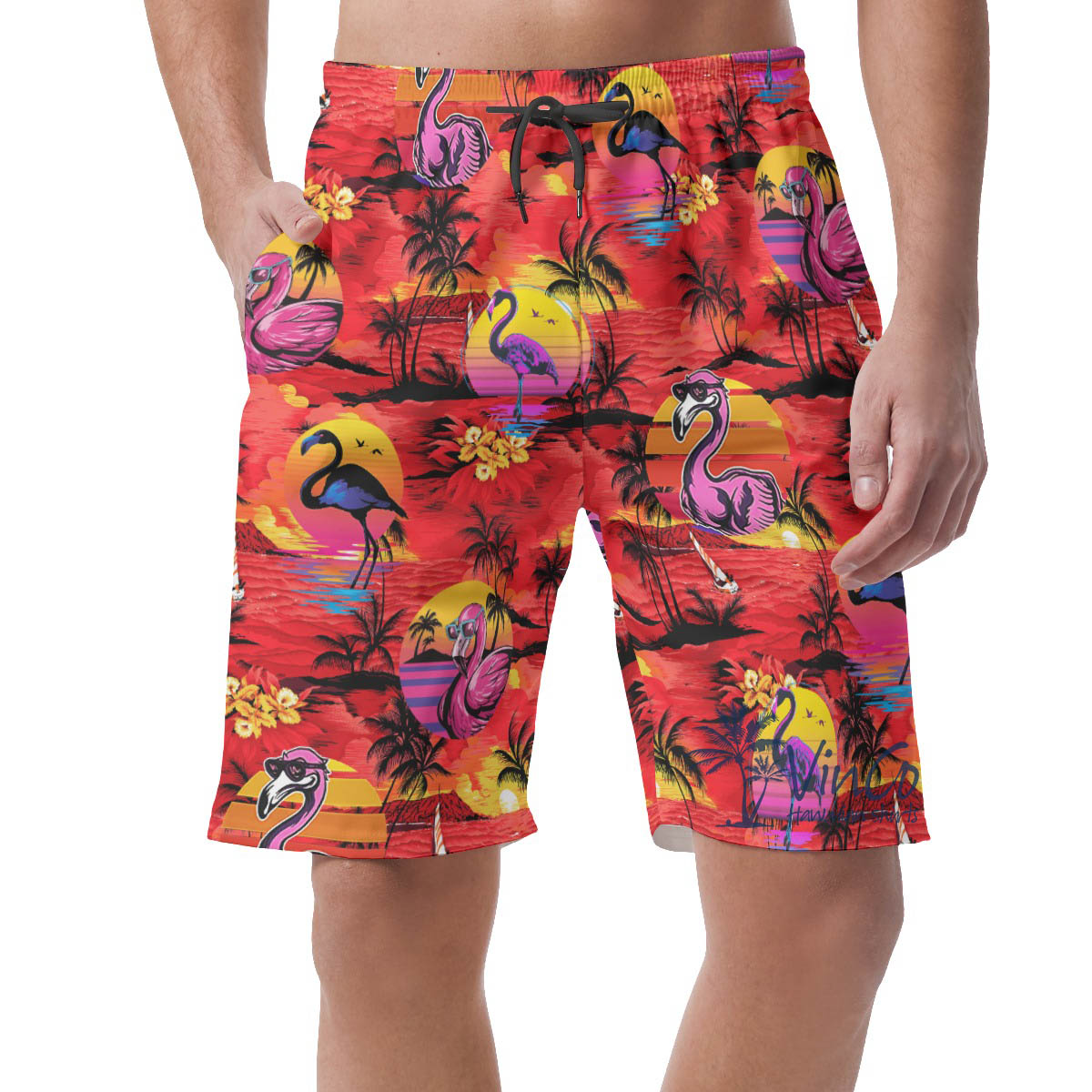 Tropical Beach Scene Flamingo Hawaiian Shorts For Men - variant image 1