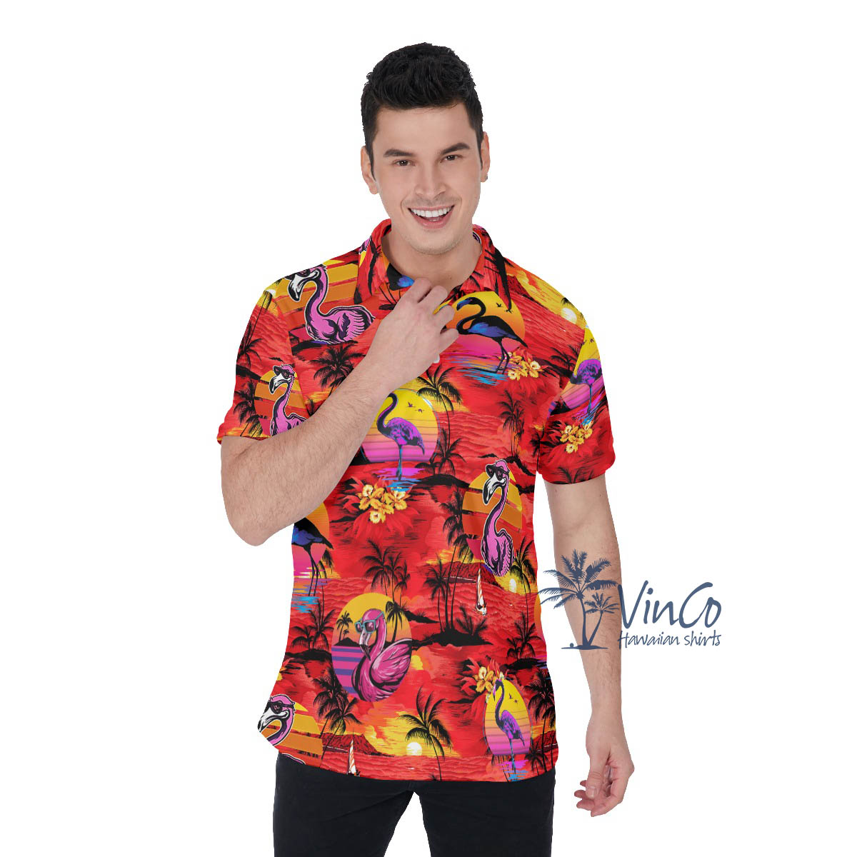 Funny Flamingo Tropical Hawaiian Golf Shirt For Men - variant image 1