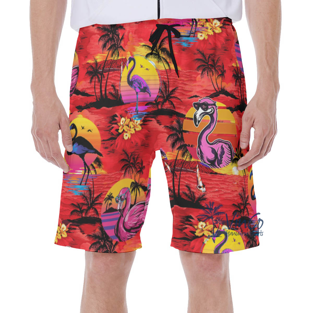 Funny Flamingo Tropical Red Hawaiian Swim Trunks For Men - variant image 1