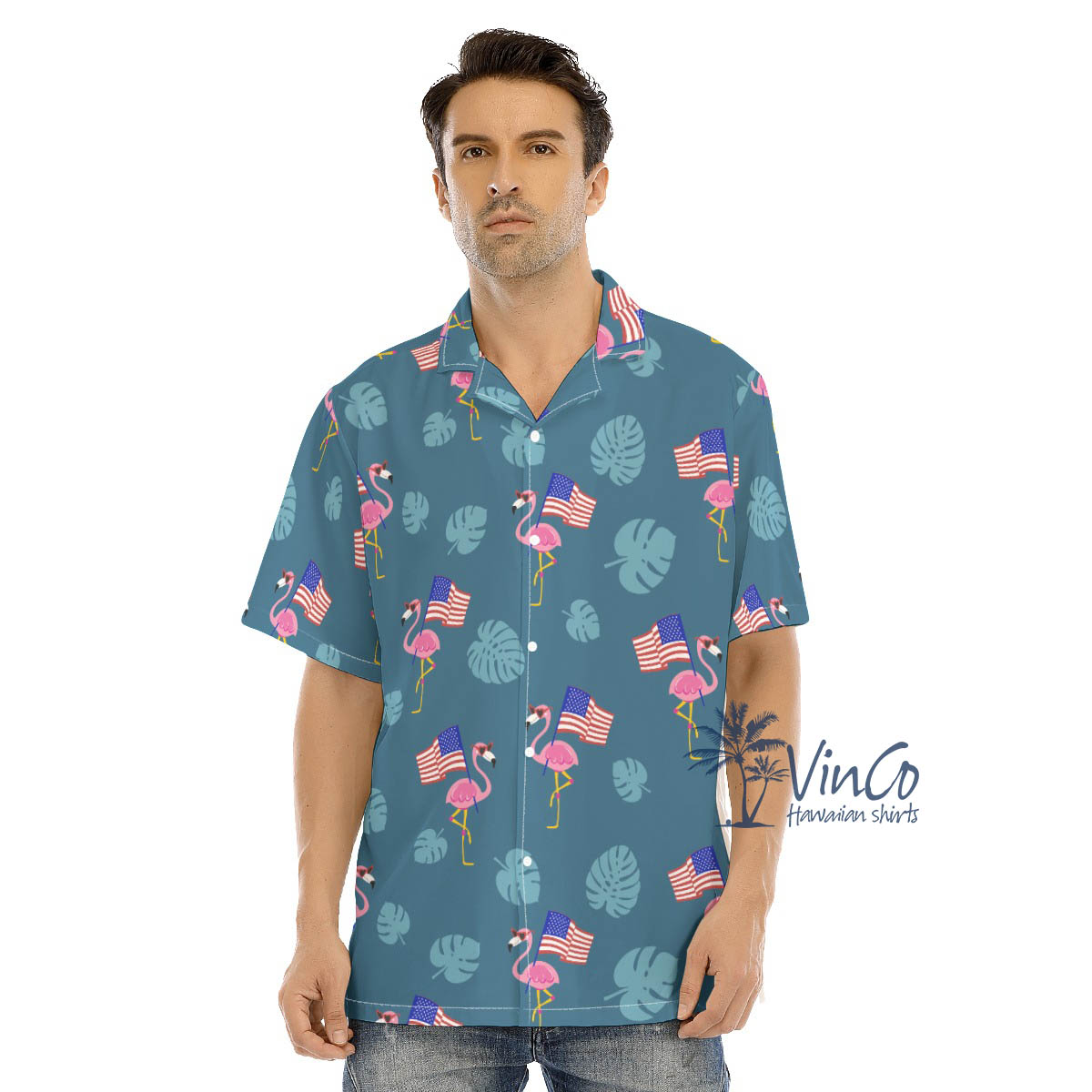 Navy Flamingo Patriotic Hawaiian Shirt For Men - variant image 1