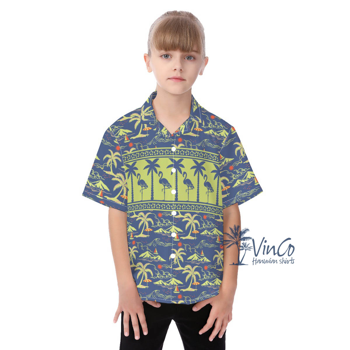 Kid's Flamingo Hawaiian Button Up Shirt - variant image 1