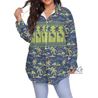 Green Flamingo Plus Size Hawaiian Shirt For Women
