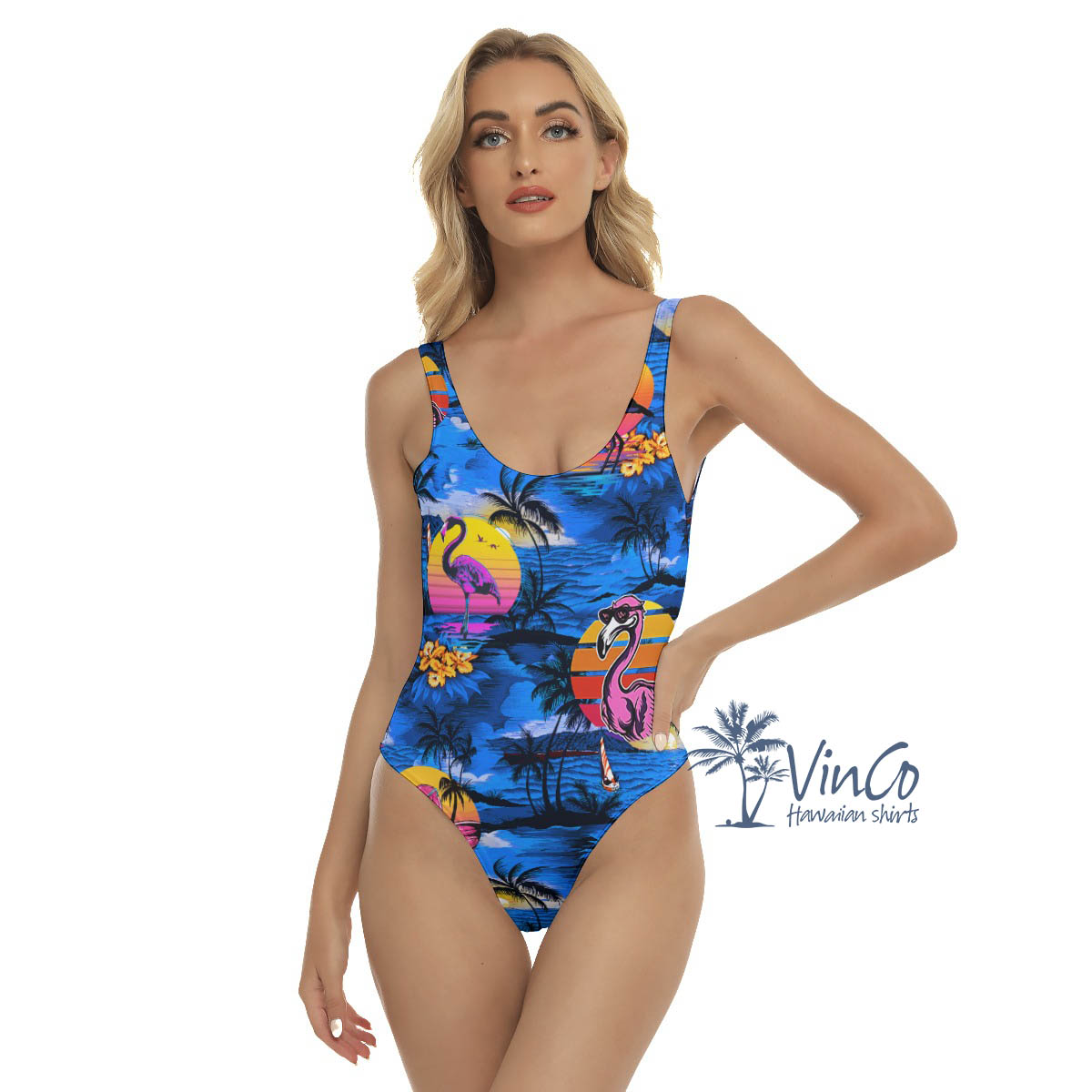 Tropical Flamingo Summer Navy Hawaiian Swimsuit For Women - variant image 1